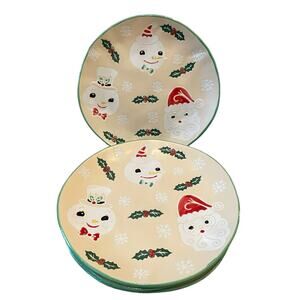 ELI + ANA Snowman Vintage Vives Salad Plate 8in Set of 4 Christmas Ceramics
